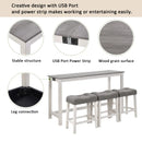 4 Piece Bar Table Set with Power Outlet,Bar Table Set with Chairs,Sofa Bar Table with Stools,Behind Couch Table with 3 Padded Stools,for Living Room,Dining room, White & Grey by Montret