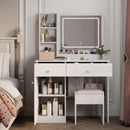 Fashion Vanity Desk With Mirror And Adjustable Lights, Makeup Table Set With 2 Drawers - White by HouseOfZazla