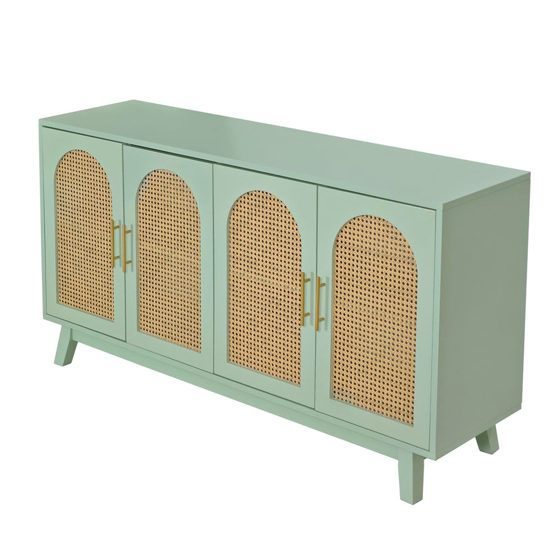 59.84"Modern 4-Door Cabinet with Rattan Decorative Doors,for Bedroom,Living Room,Office,Easy Assembly, Mint Green