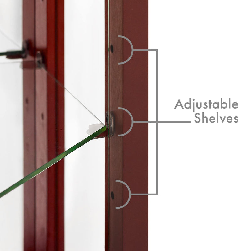 6 Shelf Lighted Corner Curio Cabinet with Adjustable Tempered Glass Shelves and Mirror Back, Cherry