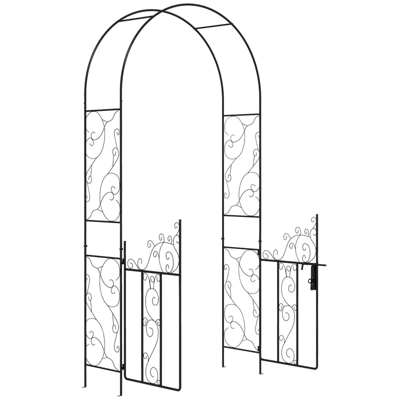 7.5' Metal Garden Arch with Gate, Garden Arbor Trellis for Climbing Plants, Roses, Vines, Wedding Arch for Outdoor Garden, Lawn, Backyard, Black