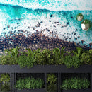 Ocean Waves over Cliff Wallpaper. Rocky Beach Wall Mural. Bright Aqua Color Beach Waves.