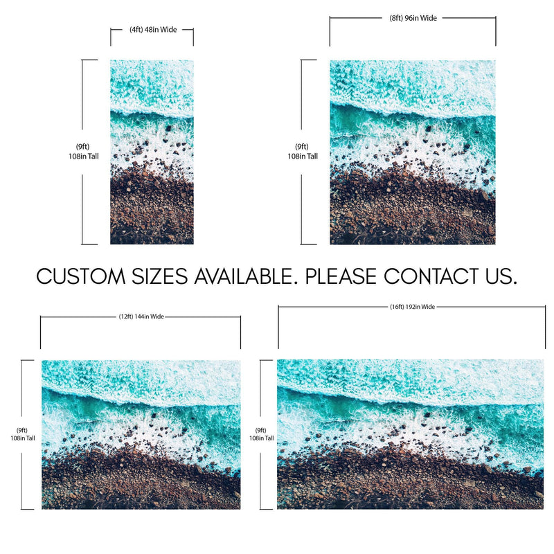 Ocean Waves over Cliff Wallpaper. Rocky Beach Wall Mural. Bright Aqua Color Beach Waves.