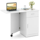 Folding Computer Desk with Drawer Mobile Home Office Desk with Cabinet by LJGDeals