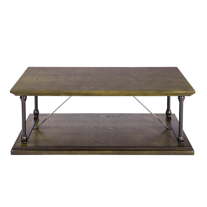 47.2" X 23.6"D X 16.9" H Country Style Coffee Table with Bottom Shelf - BROWN & BLACK