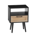 15.75" Rattan End Table With Power Outlet & USB Ports, Modern Nightstand With Drawer And Solid Wood Legs, Side Table For Living Room, Bedroom by HouseOfZazla