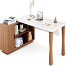 L-Shaped Executive Desk With Storage Cabinet, Home Office Workstation With Shelves - White / Walnut by HouseOfZazla