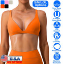Women Deep V-Neck Sports Bras U-Shaped Back Sport Bras Padded StrappyÊCrop Open Back Low Impact Bras SexyÊFitnessÊTank Tops with Removable Pads for Gy