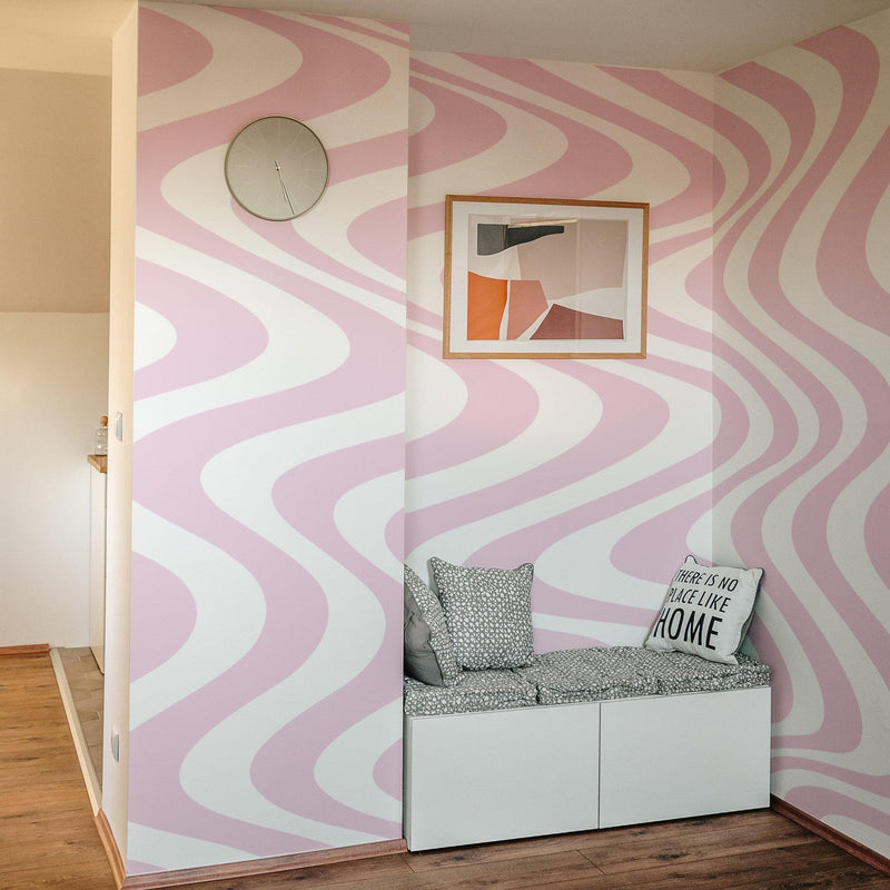 Pink Swirly Lines Abstract Wallpaper Mural.