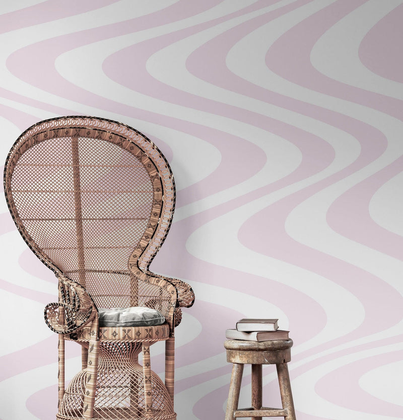 Pink Swirly Lines Abstract Wallpaper Mural.