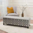 Quotient Upholstered Storage Ottoman With Tapered Block Feet - Gray / White by HouseOfZazla