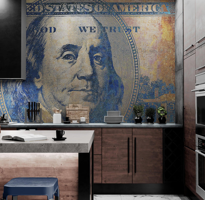 Colorful Money Wallpaper. Benjamin Franklin 100 Dollar Bill Wall Mural.