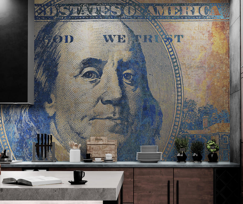 Colorful Money Wallpaper. Benjamin Franklin 100 Dollar Bill Wall Mural.