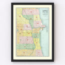 Vintage Map of the Business District of Chicago, IL 1875