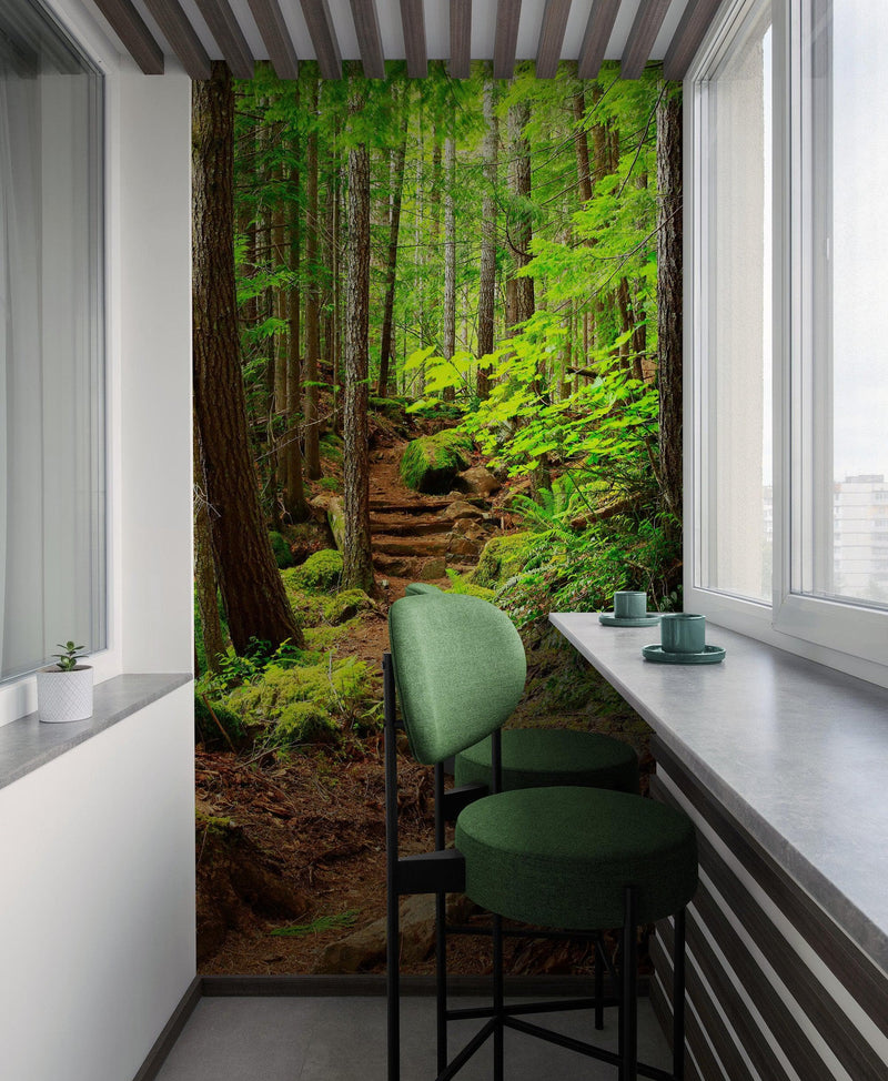 Green Forest Woodland Wall Mural – Nature's Embrace Peel and Stick Wallpaper