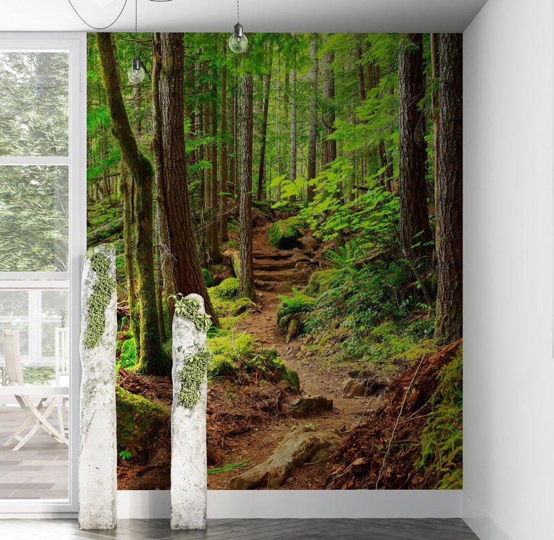 Green Forest Woodland Wall Mural – Nature's Embrace Peel and Stick Wallpaper