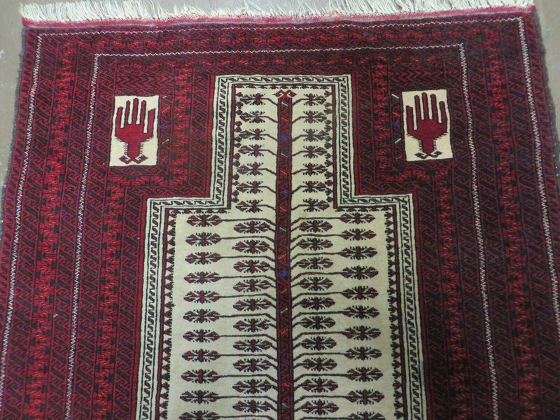 3' X 5' Antique Handmade Turkoman Balouchi Prayer Wool Rug Khamesh