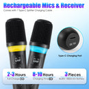 2.4G UHF Wireless Microphones | Metal Handheld Mics with RGB Light & 164FT Range