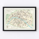 Vintage Map of Paris, France 1905