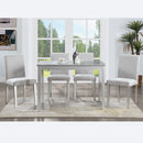 5 Piece Wooden Dining Table Set, Kitchen Table Set with a Rectangular Table and 4 Upholstered Chairs, Wooden Dining Room Table with Crystal Decoration and Chairs Set for Kitchen, Dining Room, Gray