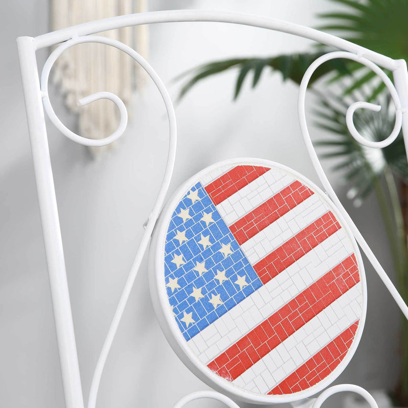 3 Piece Patio Bistro Set, Folding Outdoor Furniture with USA Mosaic Table and Chairs, Portable Metal Frames for 4th of July, Balcony, Backyard, Poolside, Porch, American Flag