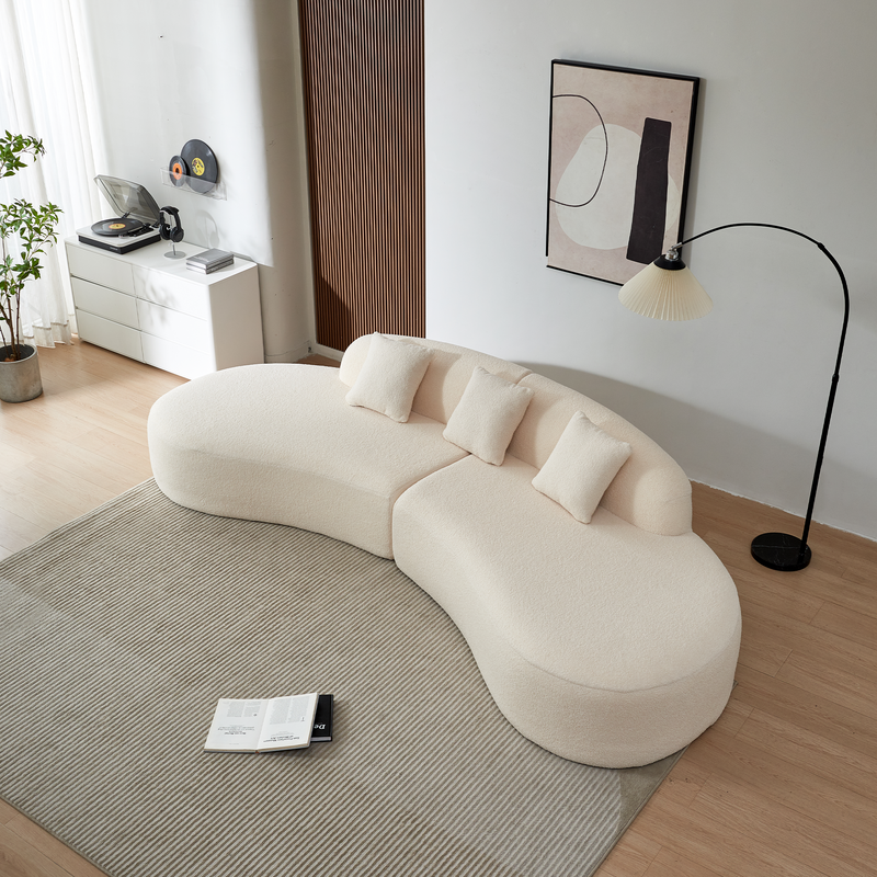 Walker Edison | Sherpa Scandavanian Minimalist Curved Sectional Sofa