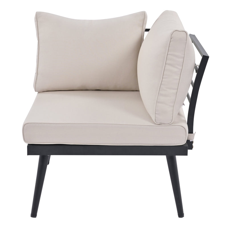 6-Piece Outdoor Sectional Sofa Set with Round Nesting Coffee Tables and Seating Sofa with Cushions for Patio, Porch and Garden (Beige)