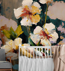 Flower Blossoms Wallpaper. Floral Oil Painting Peel and Stick Wall Mural.