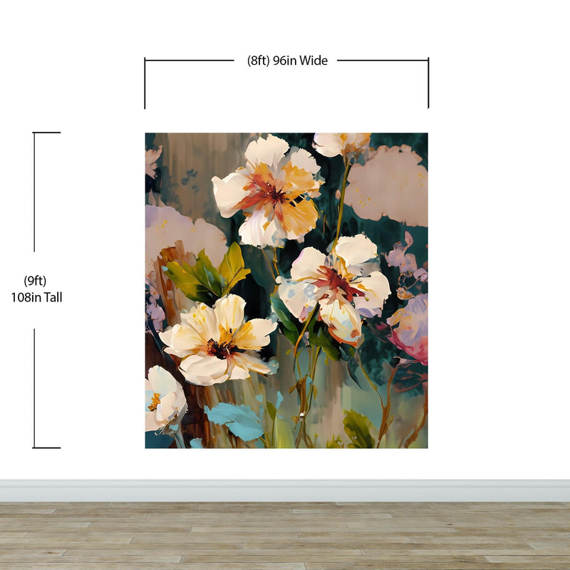 Flower Blossoms Wallpaper. Floral Oil Painting Peel and Stick Wall Mural.