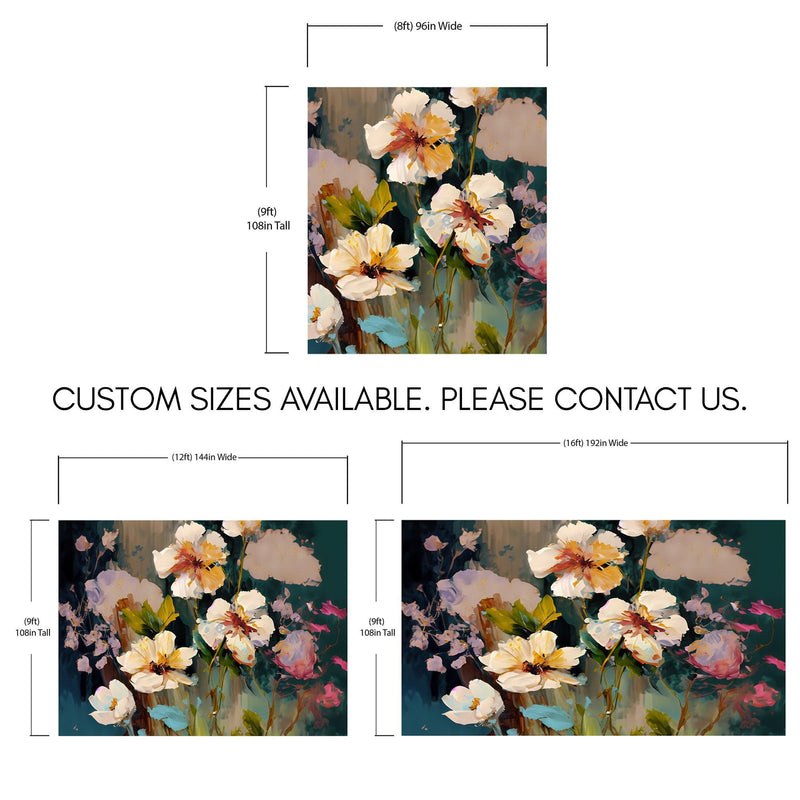 Flower Blossoms Wallpaper. Floral Oil Painting Peel and Stick Wall Mural.