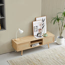 55.12" Rattan TV Cabinet, Double Sliding Doors For Storage, Adjustable Shelf, Solid Wood Legs, TV Console For Living Room by Unique Piece Furniture