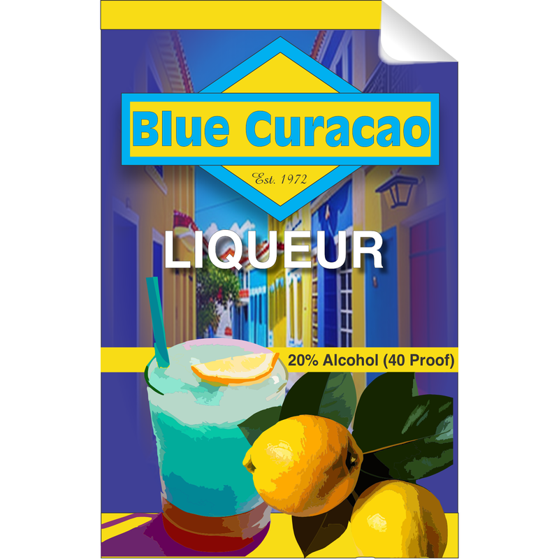 Blue Curcacao Single Self Adhesive Label - License and Royalty Free for Film Use