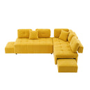 91.73" L-shaped Sofa Sectional Sofa Couch with 2 Stools and 2 Lumbar Pillows for Living Room, Yellow