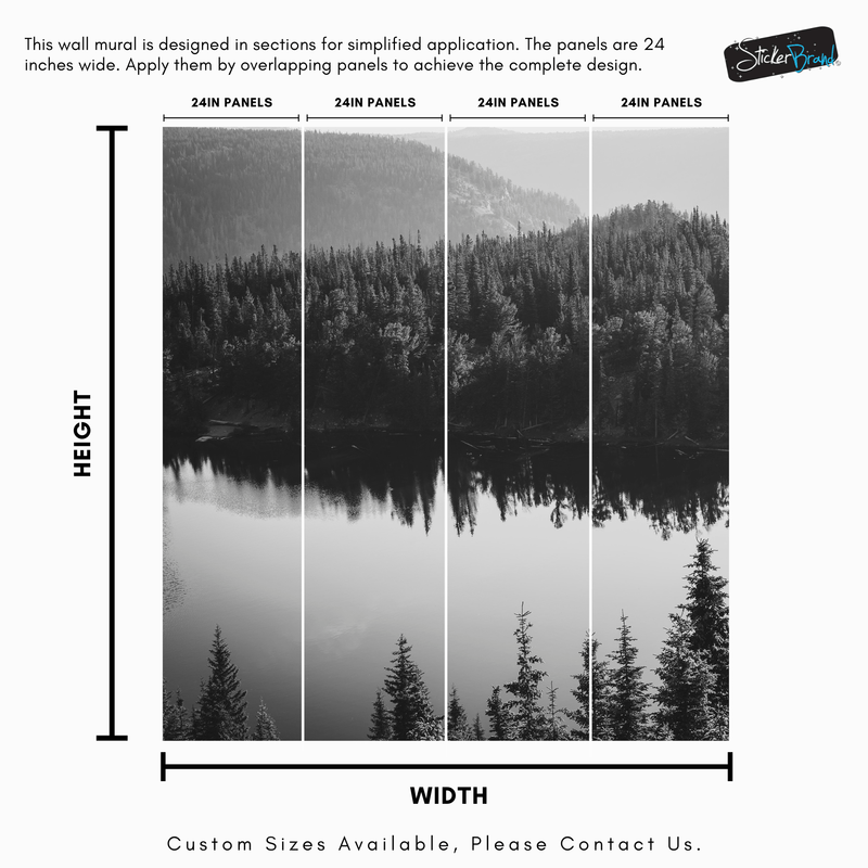 Black and White Mountain Over Looking Lake and Forest Wallpaper.