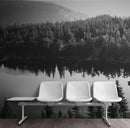 Black and White Mountain Over Looking Lake and Forest Wallpaper.