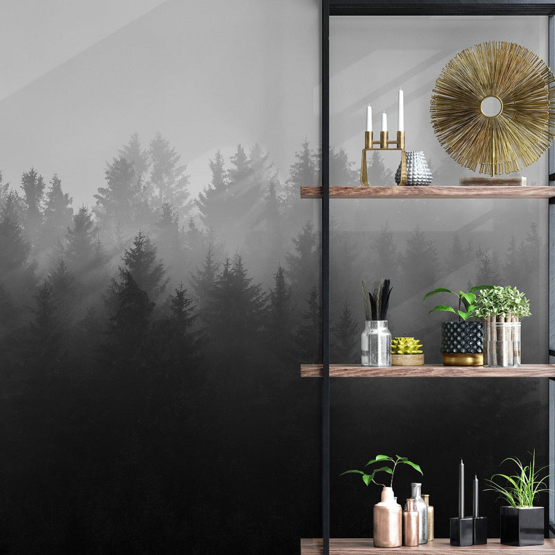 Black and White Misty Pine Forest Wallpaper.