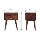 Solid Wood Chestnut T-Bar Nightstand, 2-Drawers, Nordic Legs