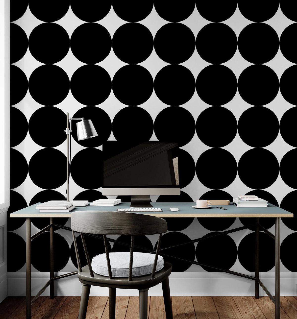 Modern Geometric Black Circle Wallpaper Mural. #6675, photo 4 of 18