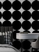 Modern Geometric Black Circle Wallpaper Mural.