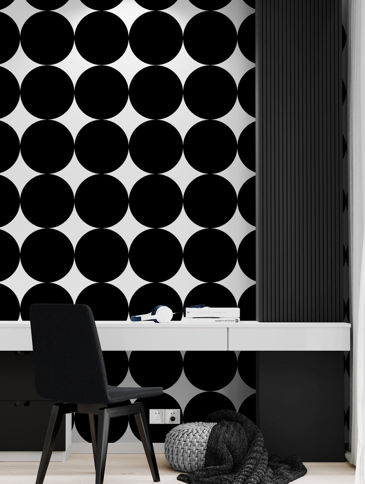Modern Geometric Black Circle Wallpaper Mural. #6675, photo 11 of 18