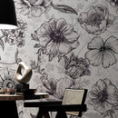 Black and White Flower Wallpaper Mural.