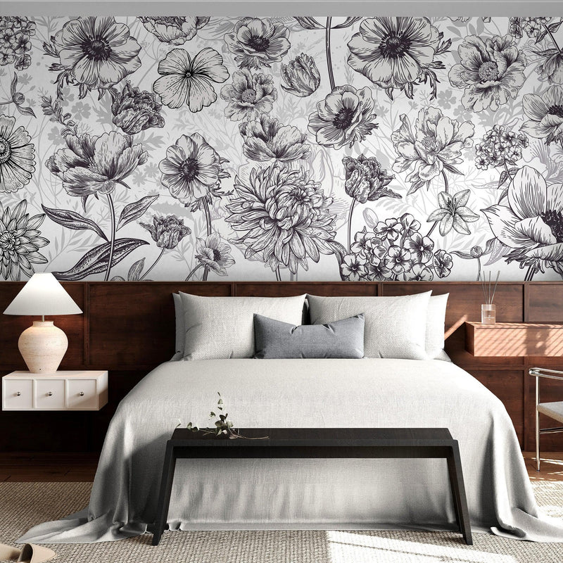 Black and White Flower Wallpaper Mural.