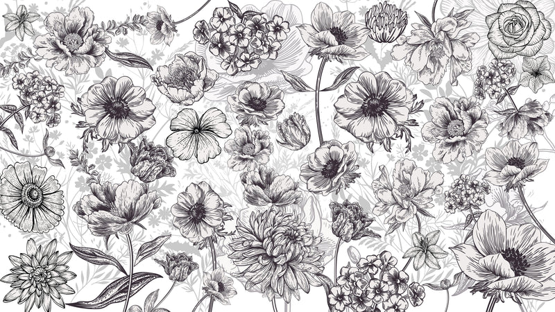 Black and White Flower Wallpaper Mural.