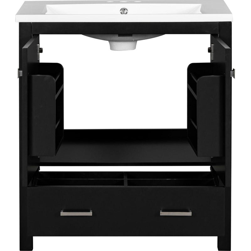 30' Black Bathroom Vanity with Single Sink, Combo Cabinet Undermount Sink, Bathroom Storage Cabinet with 2 Doors and a Drawer, Soft Closing, Multifunctional Storage, Solid Wood Frame