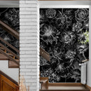Black Floral Background, Black and White Flower Wallpaper Mural.