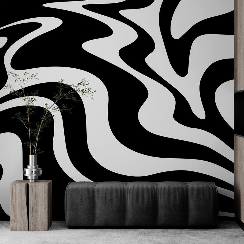 Black Swirly Line Wallpaper. Contemporary Art Decor. Modern Aesthetic.