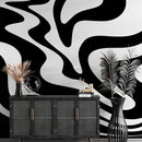 Black Swirly Line Wallpaper. Contemporary Art Decor. Modern Aesthetic.