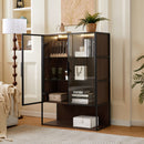 Modern Minimalist Tall Lighted Display Cabinet With Tempered Glass Door - Black / Dark Walnut by Unique Piece Furniture