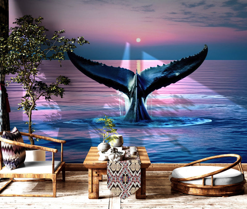 Whale Tail Wall Mural. Ocean Wallpaper.