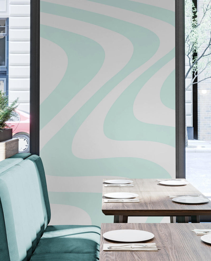 Mint Color Swirly Lines Abstract Wallpaper Mural.